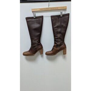 Bass Dark Brown Leather Heeled Knee-High Boots